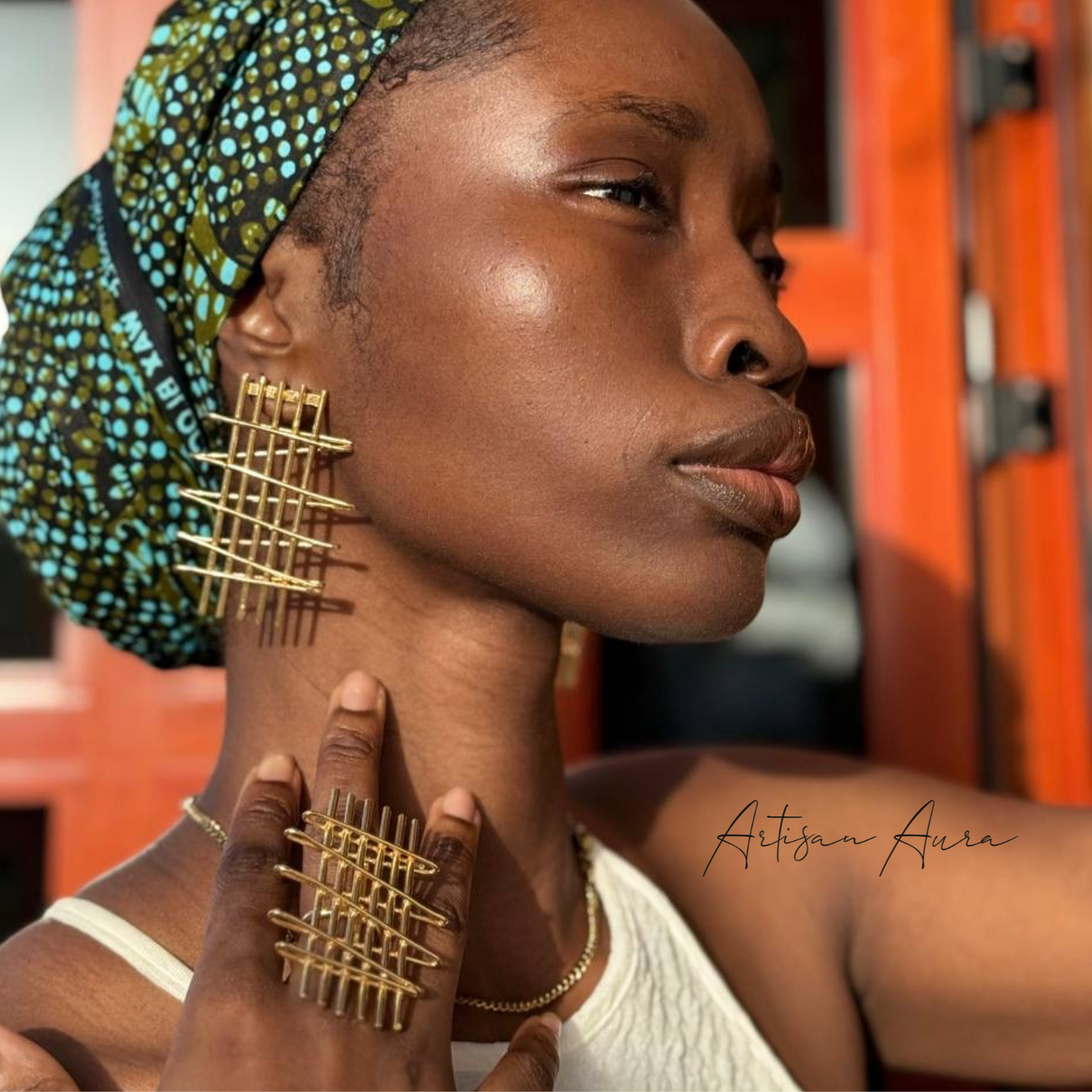 Nubian Balance Bronze Earrings + Ring