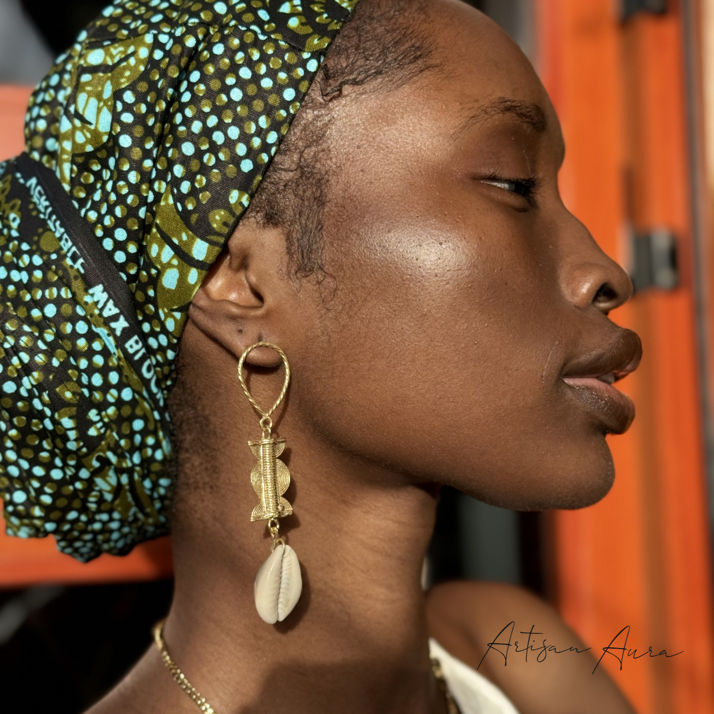 Long Handmade Cowry Bronze Earrings