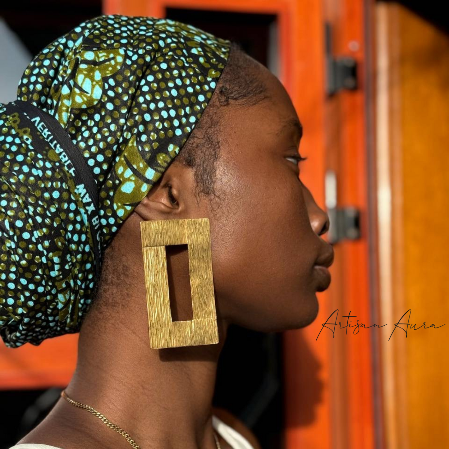 Striped Rectangle Bronze Earrings