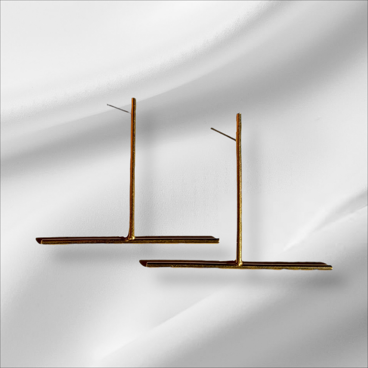 Long Inverted T Bronze Earrings